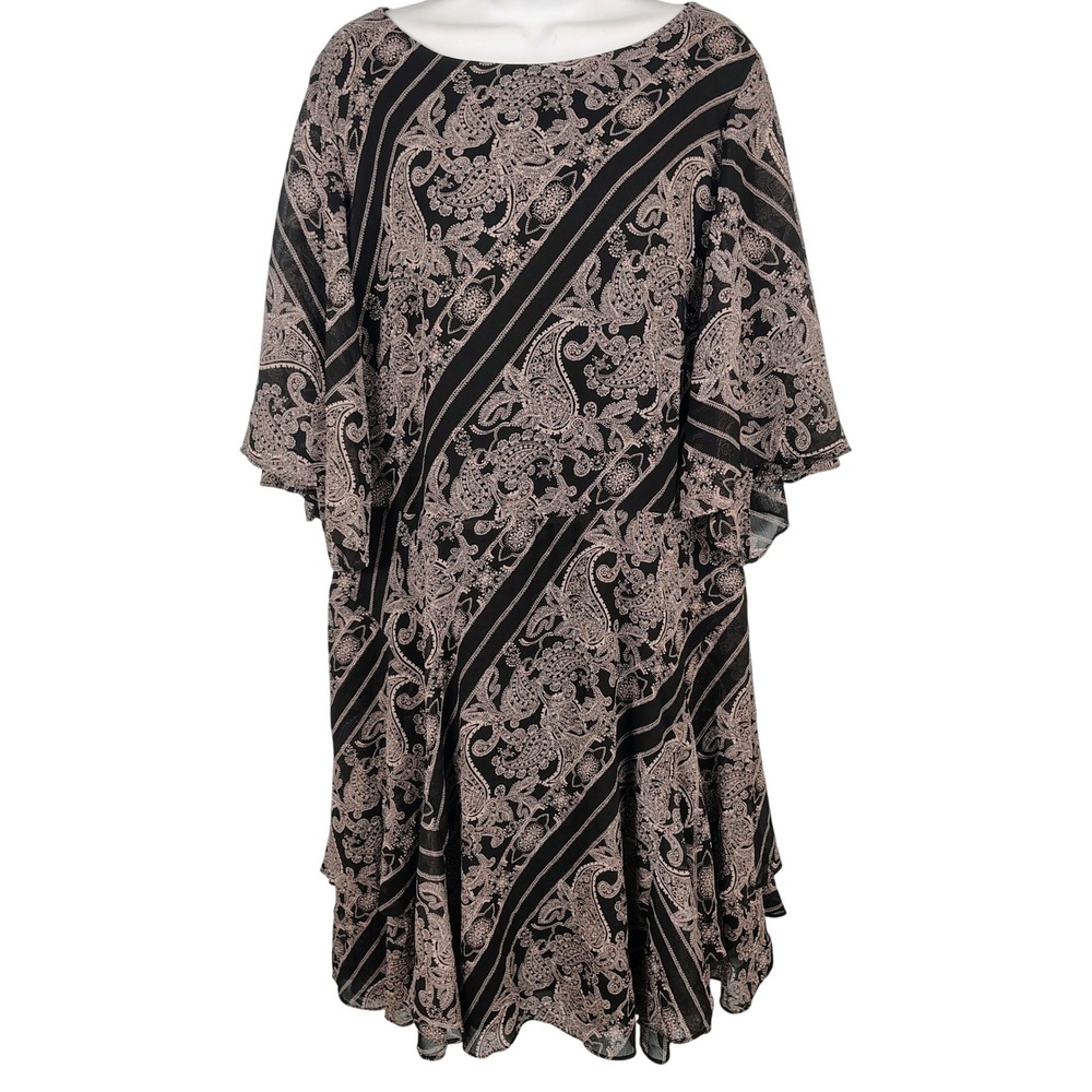 Lauren Ralph Lauren Womens  16 Paisley Flutter Sleeve Tiered Dress Black label